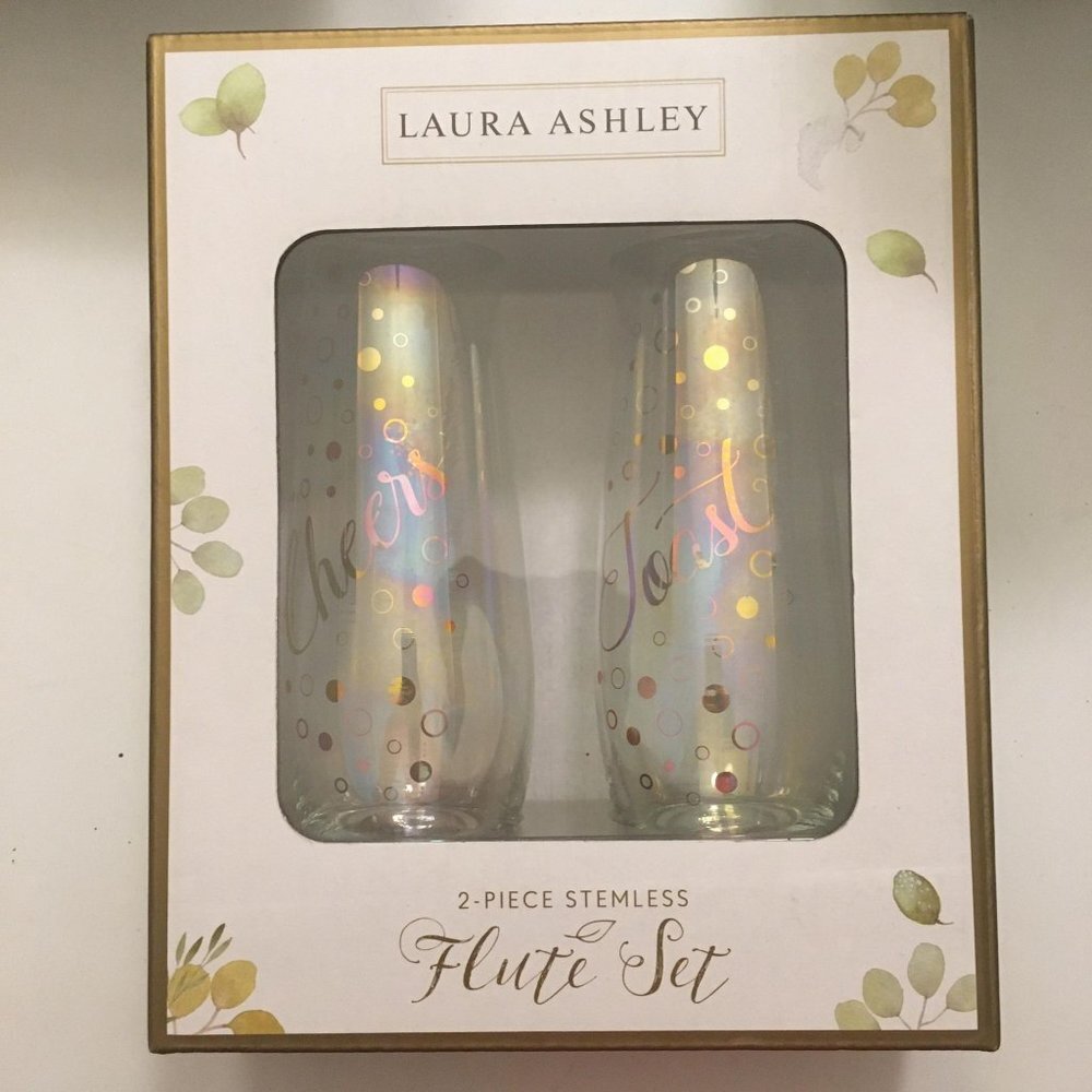 NIB- Laura Ashley 2 Piece Stemless Flute Set